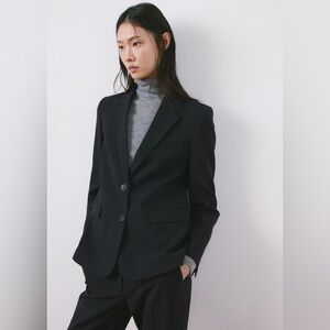 Jones New York Black Pinstripe Two-Button Blazer